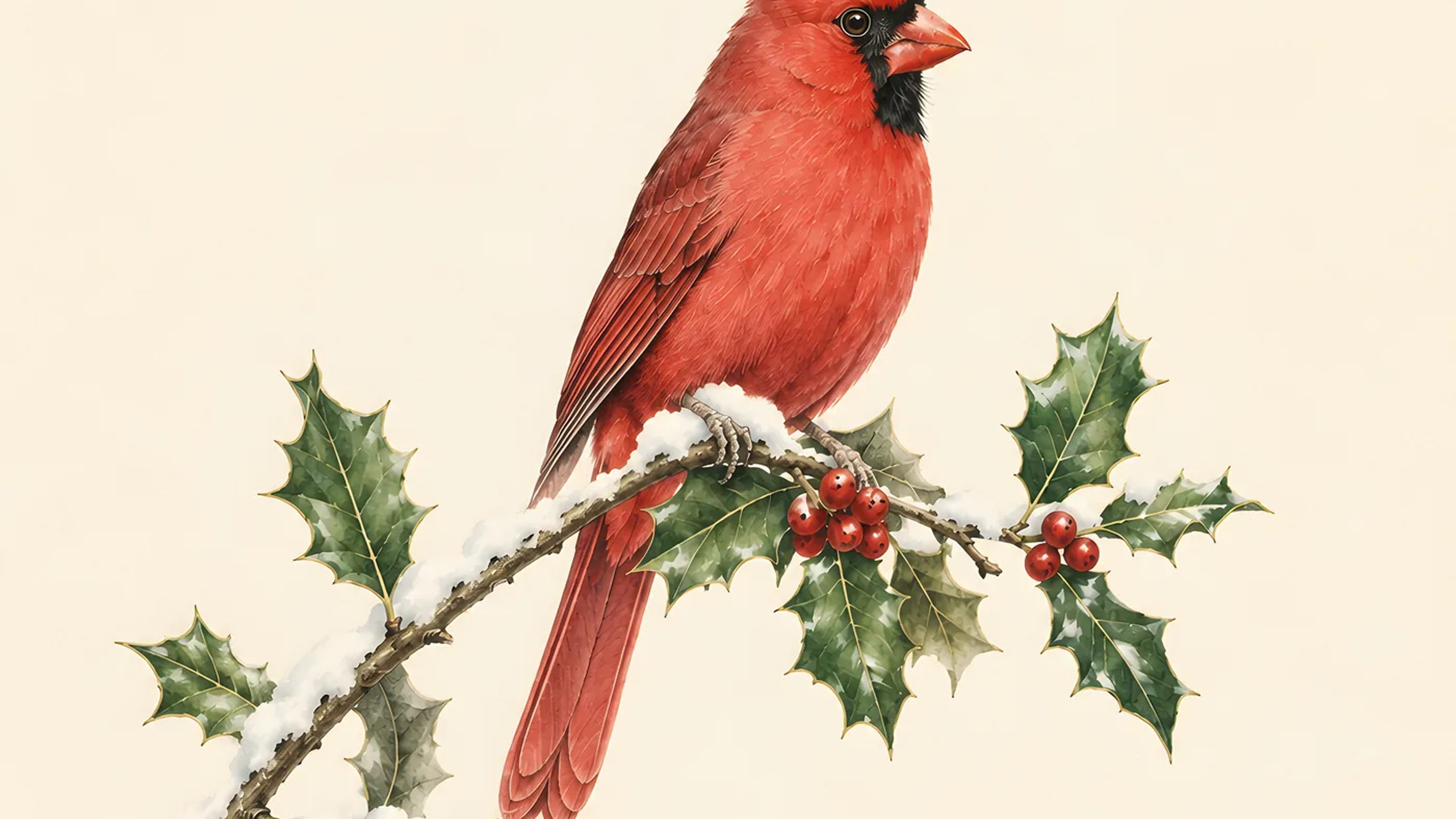 Cardinal on Christmas holly