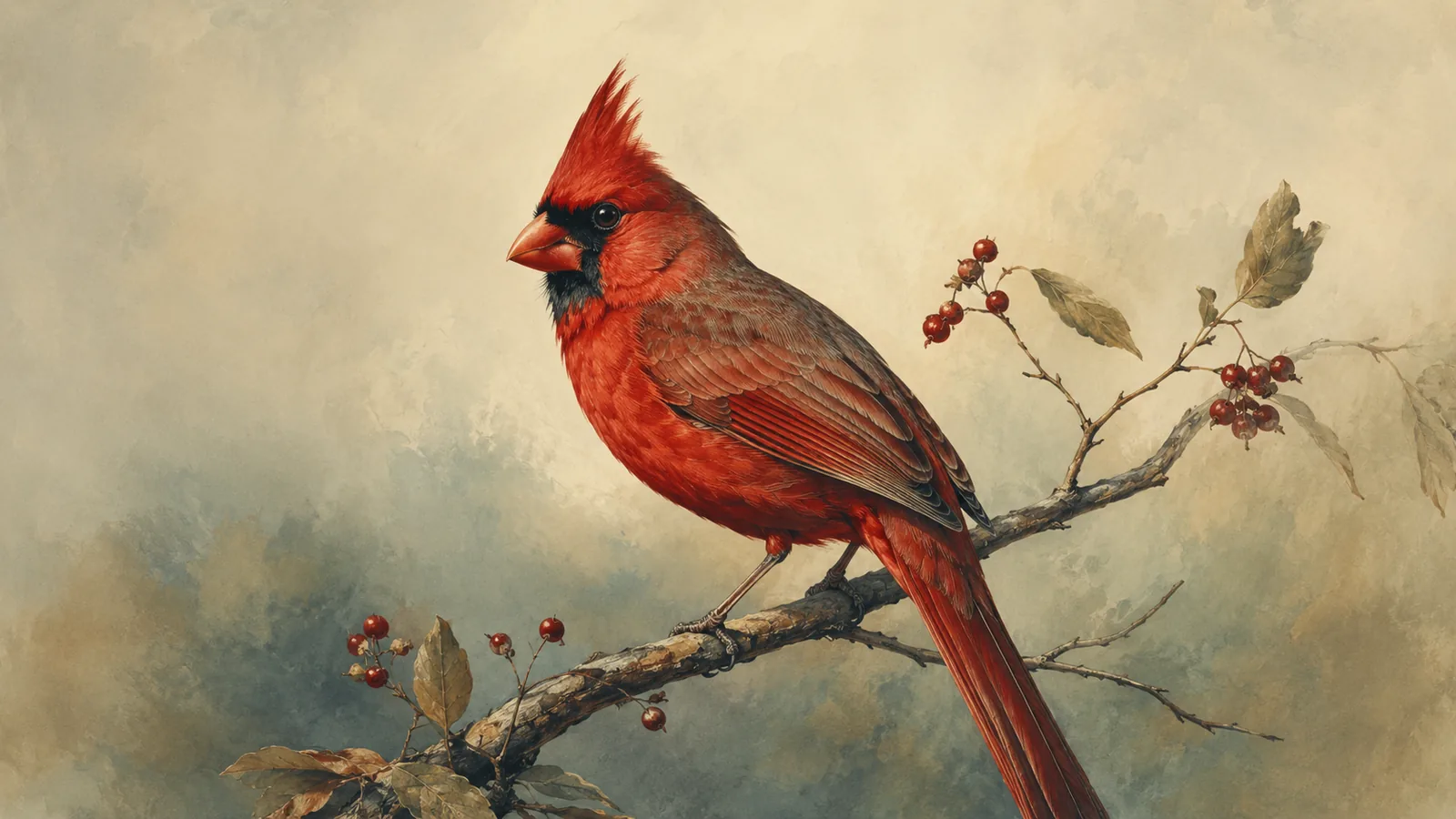 Male Northern Cardinal mid-attack against his own reflection in a wing mirror, crest raised, wings beating against glass