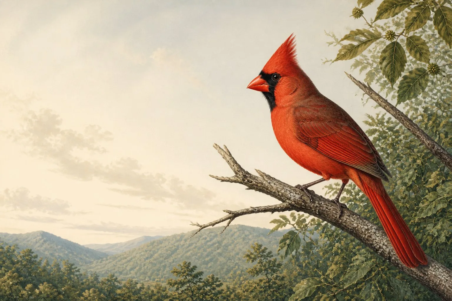 Male Red Crossbill perched on a ponderosa pine cone in Oregon's eastern Cascades, brick-red plumage against grey bark
