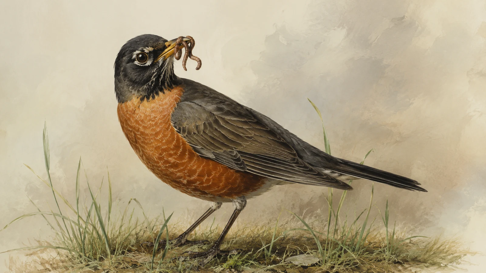 American Robin on the left, male Northern Cardinal on the right, side-by-side study