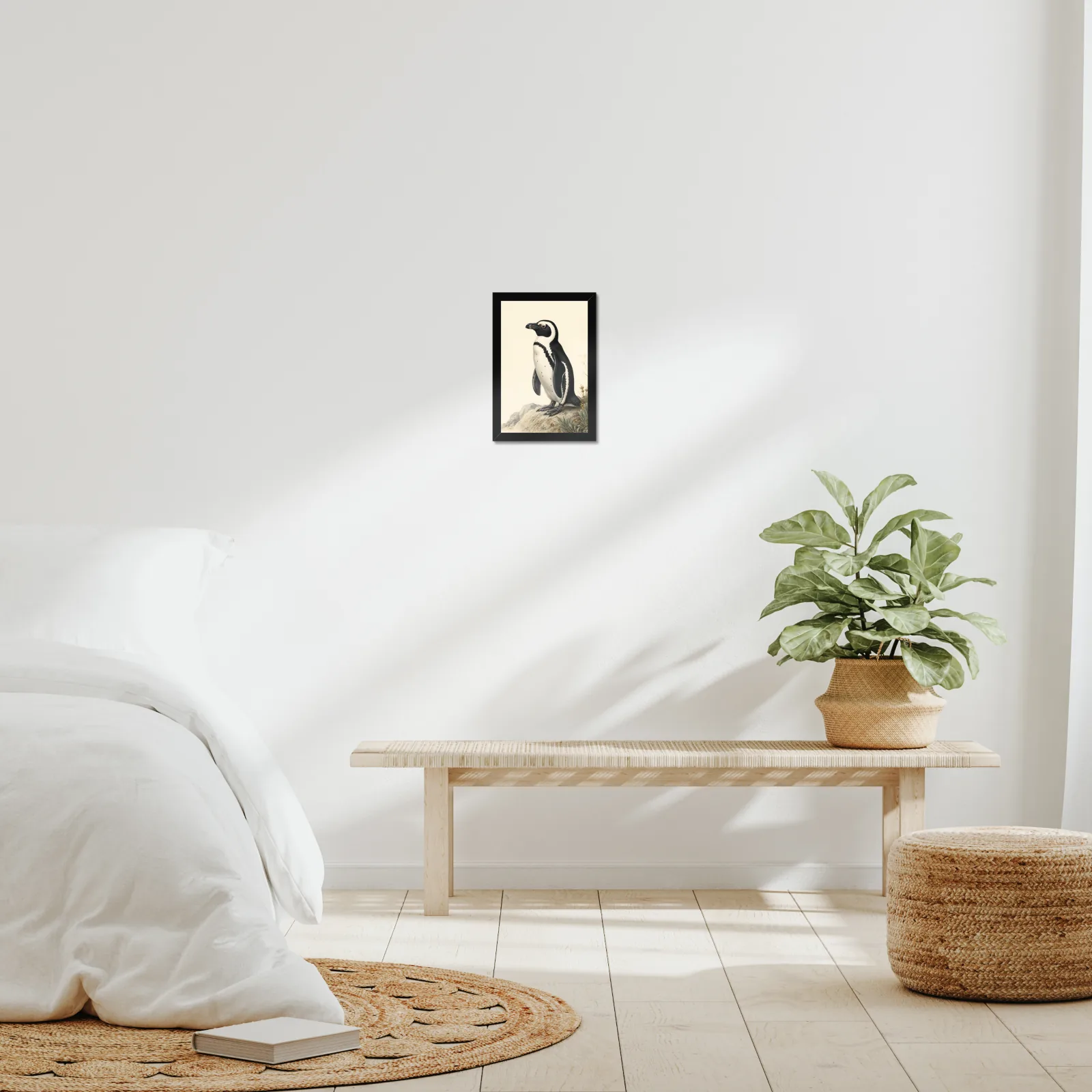 African Penguin Print framed at 8x10 inches, shown on a wall to scale