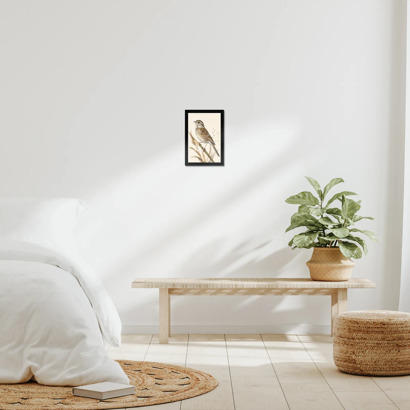 Bachman's Sparrow Print framed at 8x10 inches, shown on a wall to scale