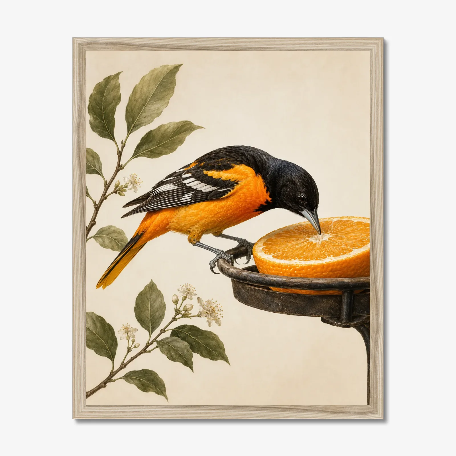 Baltimore Oriole Print in a natural frame
