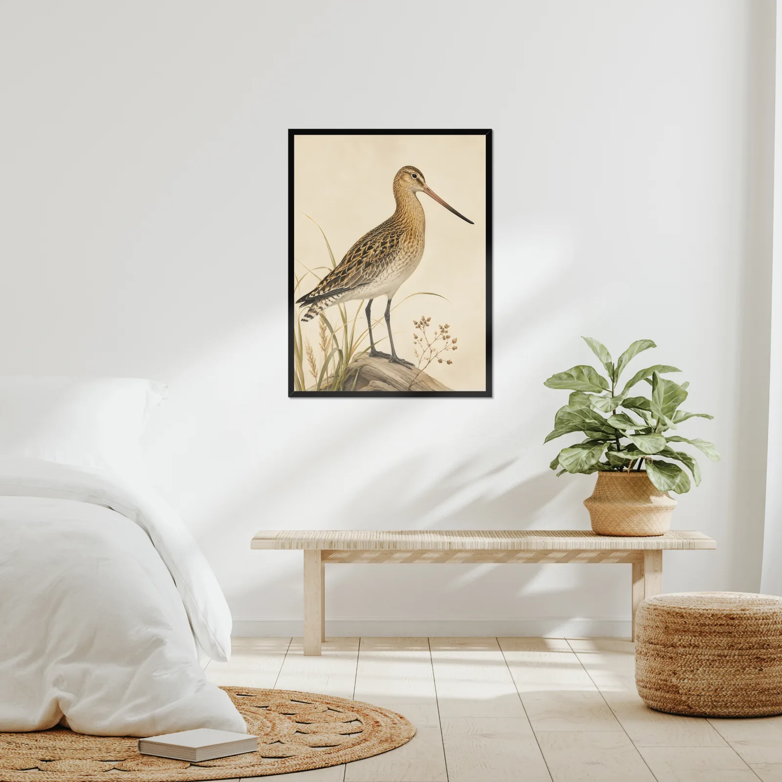 Bar-tailed Godwit Print framed at 24x30 inches, shown on a wall to scale