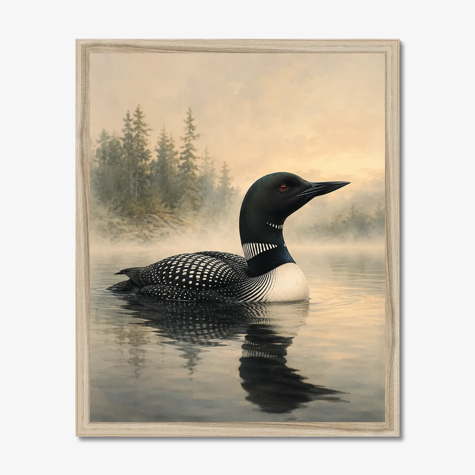 Common Loon Print in a natural frame