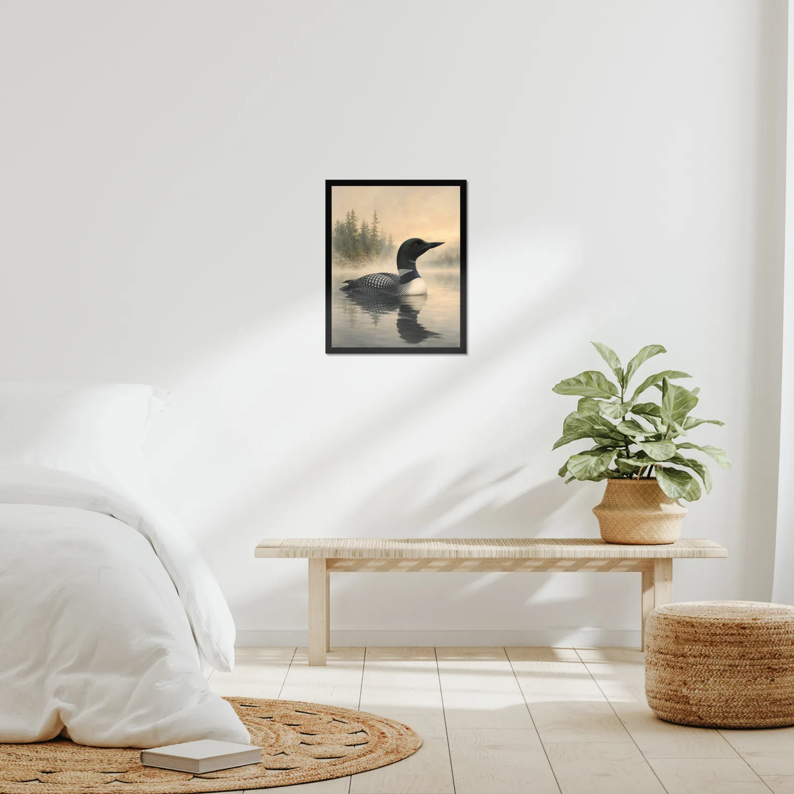 Common Loon Print framed at 16x20 inches, shown on a wall to scale