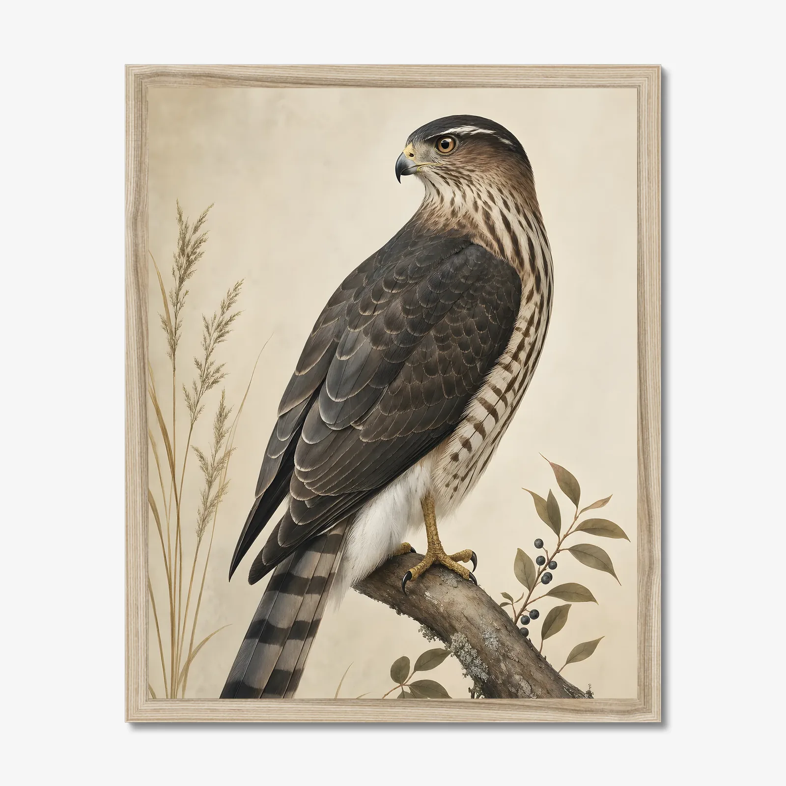 Cooper's Hawk Print in a natural frame