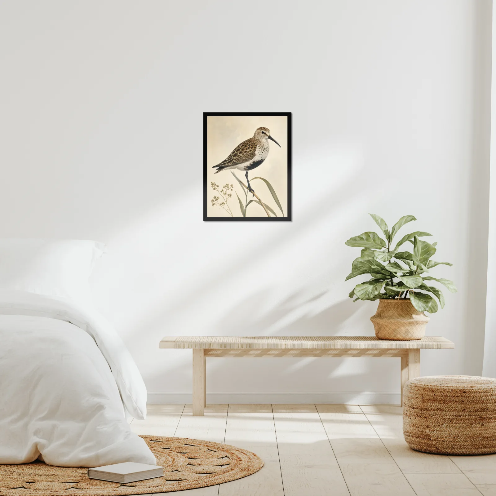 Dunlin Print framed at 16x20 inches, shown on a wall to scale
