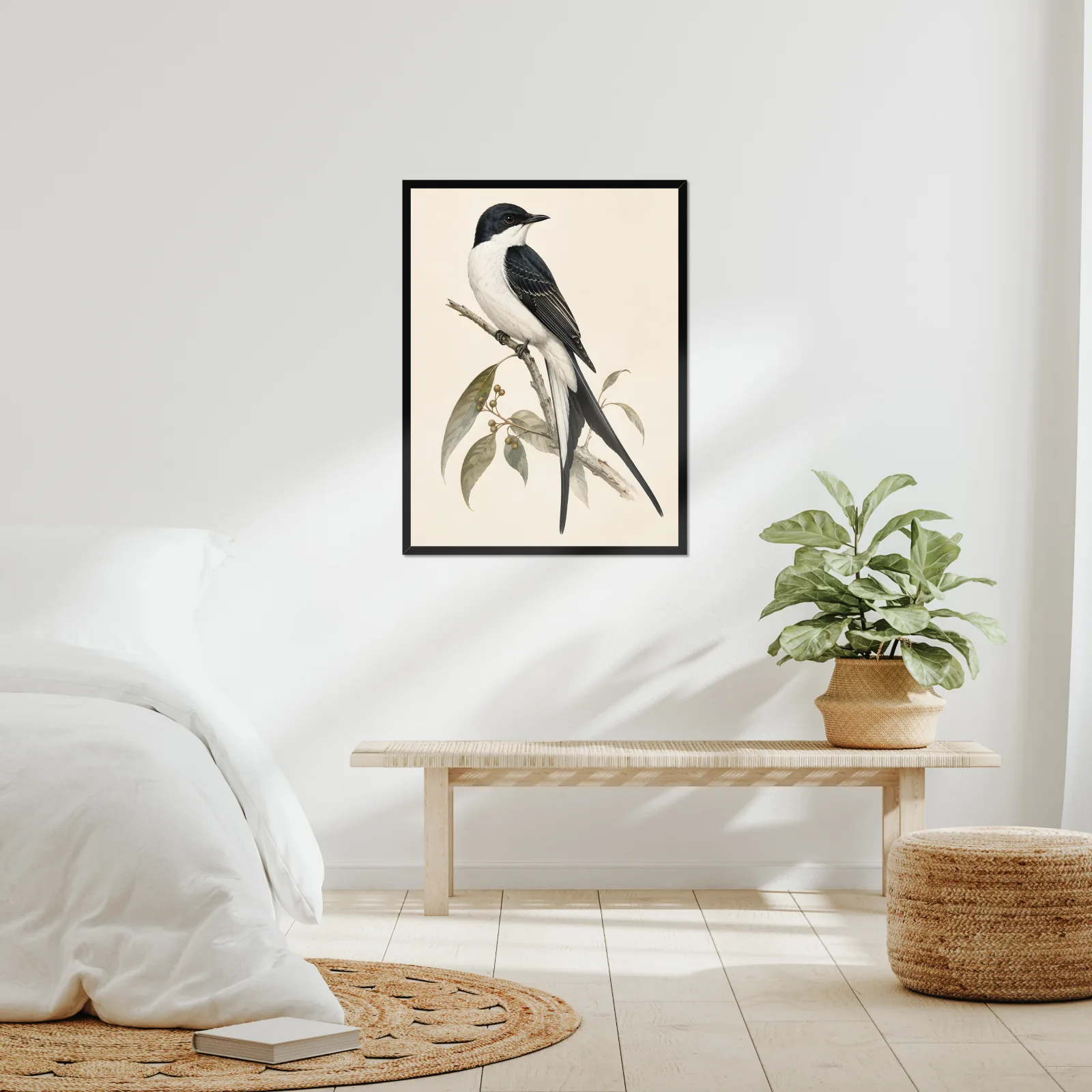 Fork-tailed Flycatcher Print framed at 24x30 inches, shown on a wall to scale
