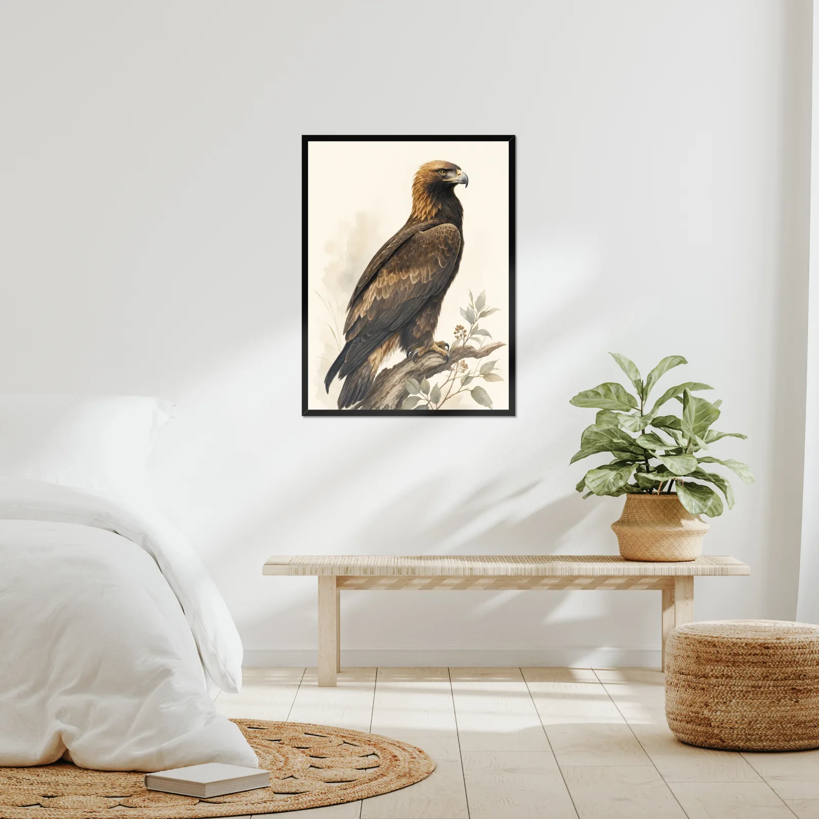 Golden Eagle Print framed at 24x30 inches, shown on a wall to scale