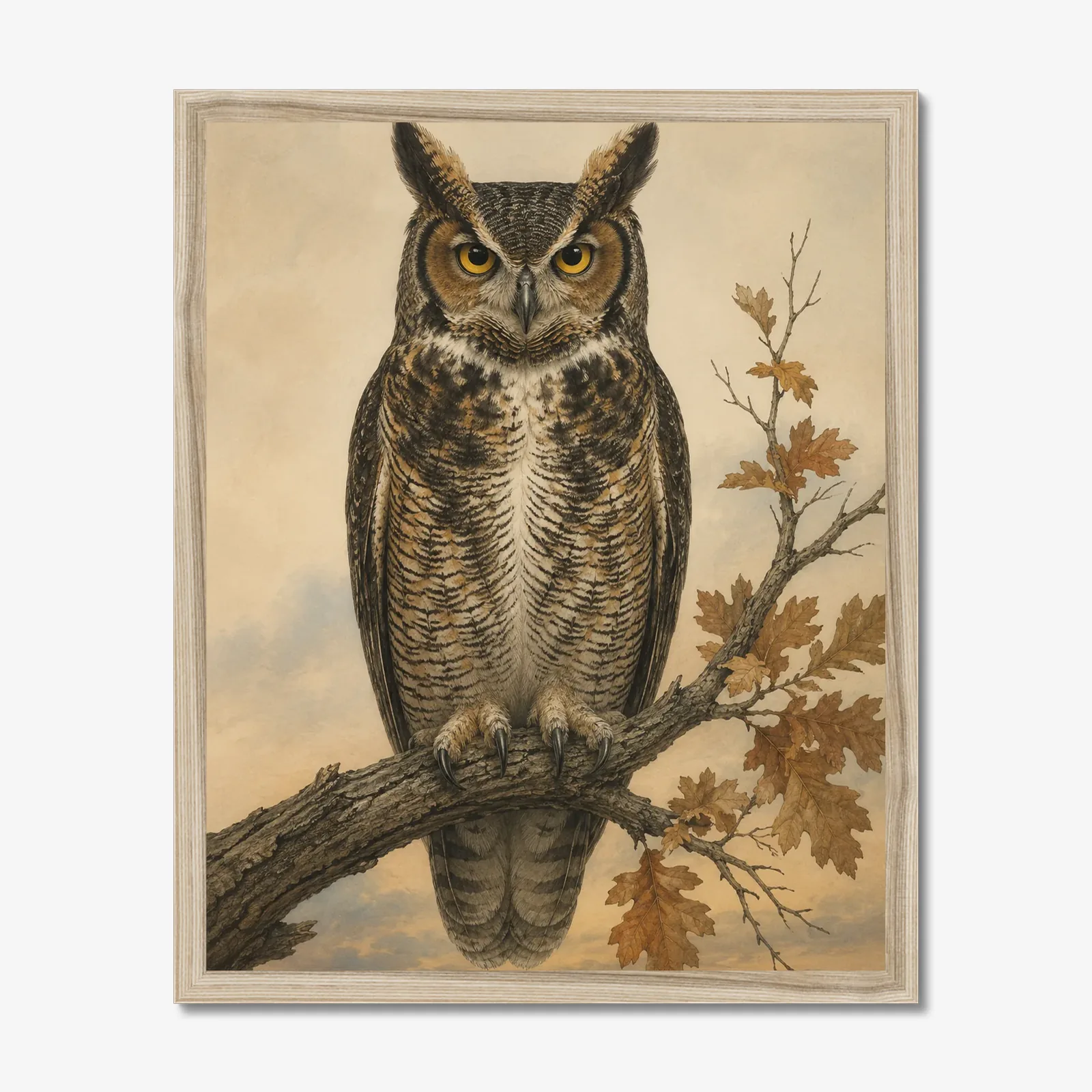Great Horned Owl Print in a natural frame