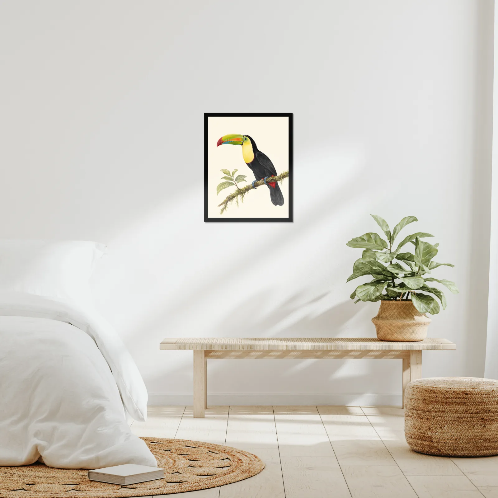 Keel-billed Toucan Print framed at 16x20 inches, shown on a wall to scale
