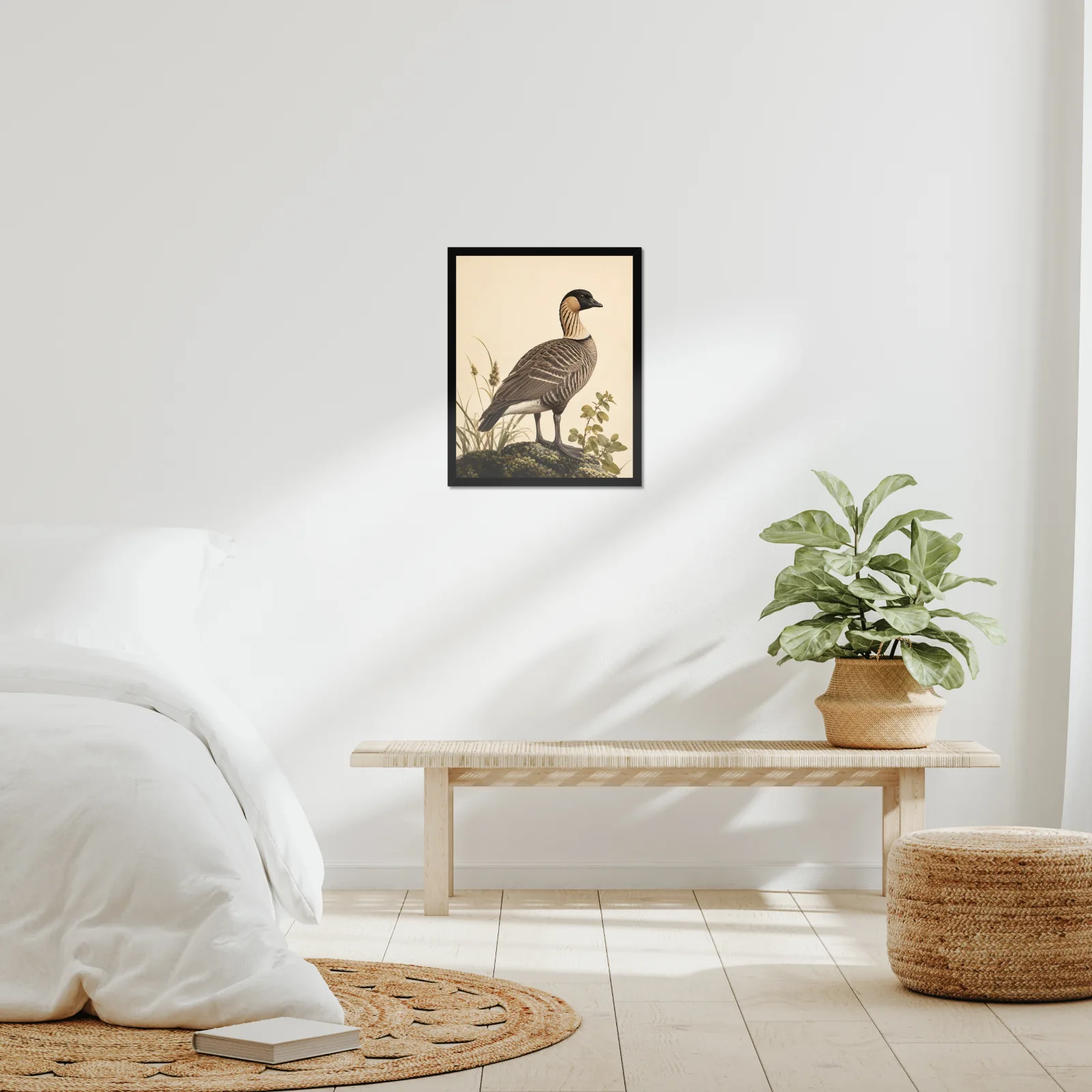 Koloa Maoli / Hawaiian Duck Print framed at 16x20 inches, shown on a wall to scale