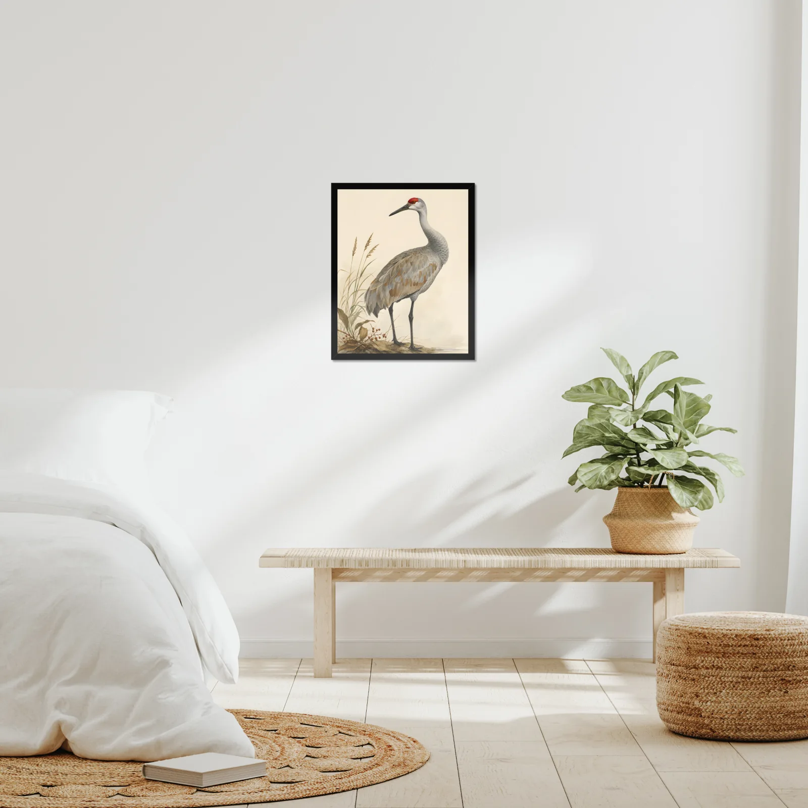 Mississippi Sandhill Crane Print framed at 16x20 inches, shown on a wall to scale