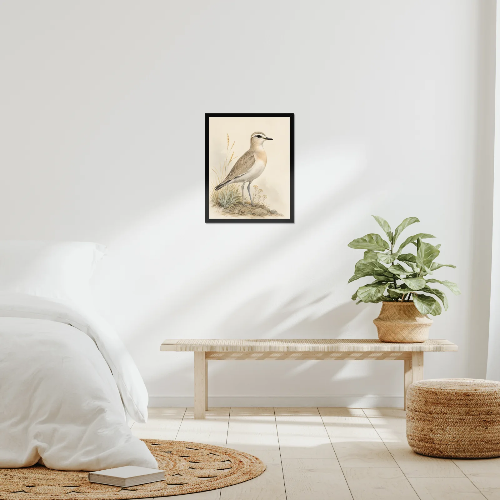 Mountain Plover Print framed at 16x20 inches, shown on a wall to scale