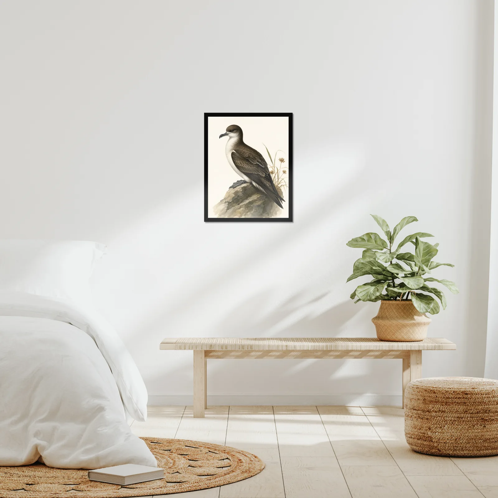 Newell's Shearwater Print framed at 16x20 inches, shown on a wall to scale
