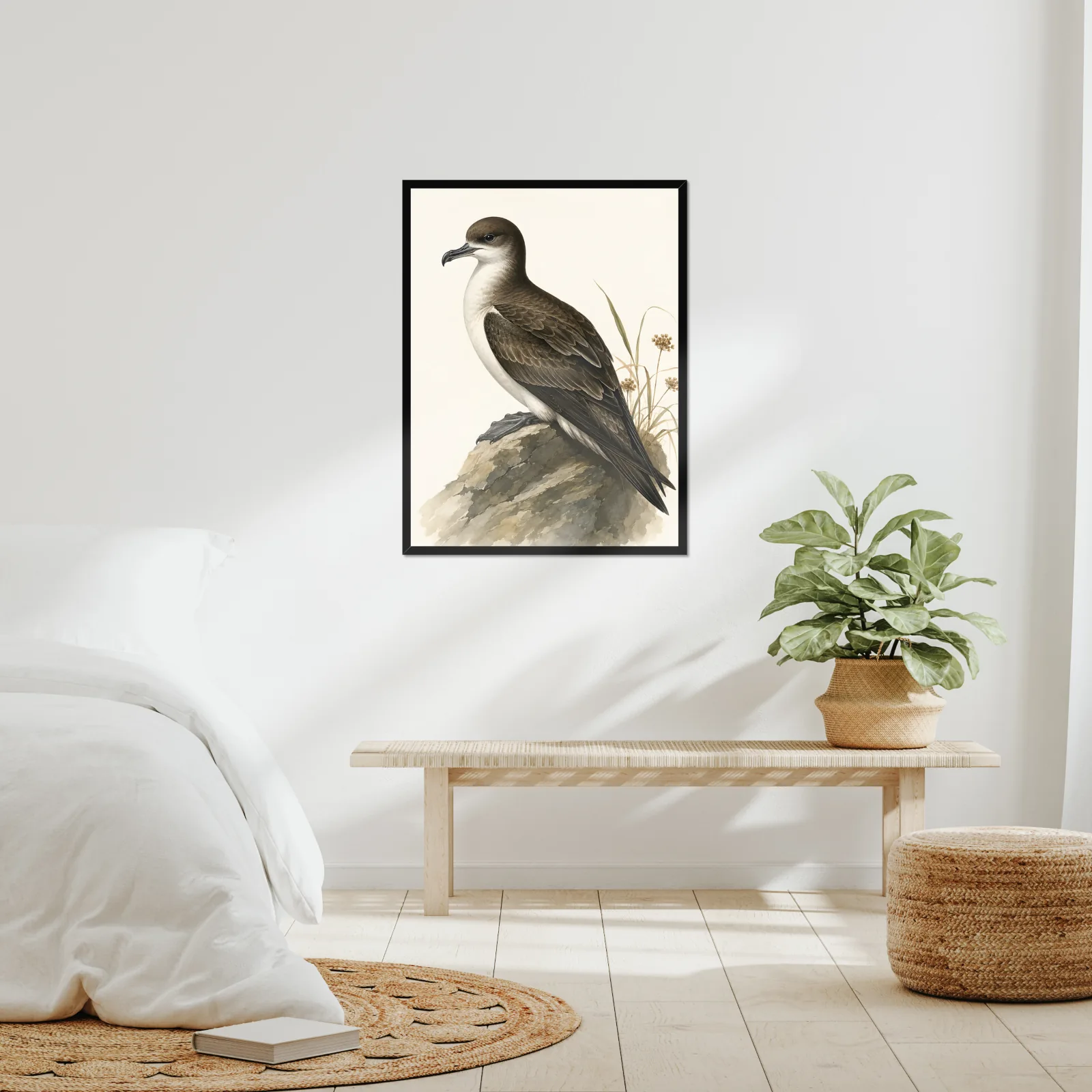 Newell's Shearwater Print framed at 24x30 inches, shown on a wall to scale