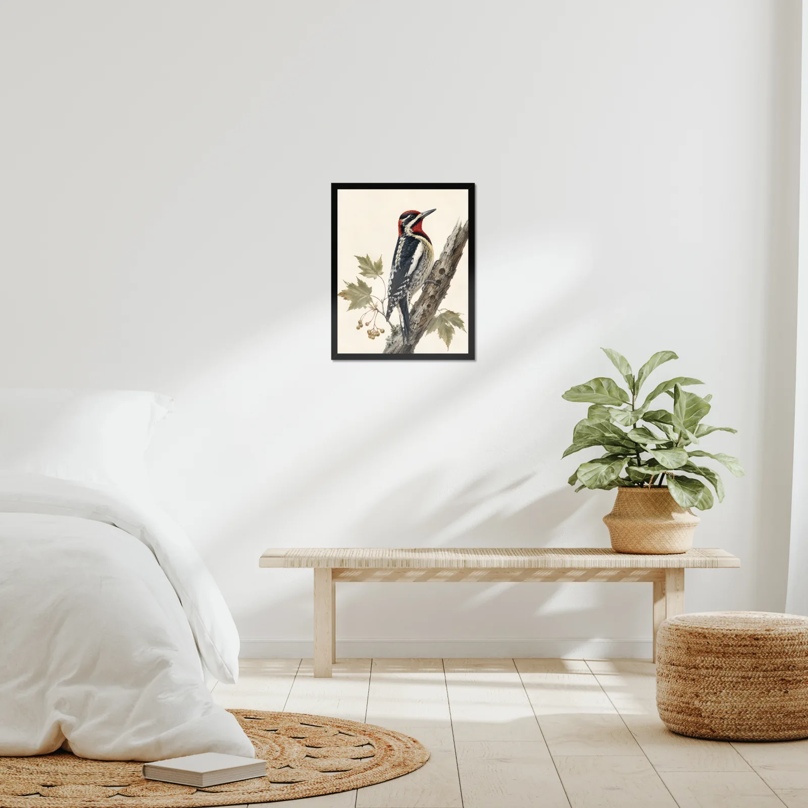 Red-naped Sapsucker Print framed at 16x20 inches, shown on a wall to scale