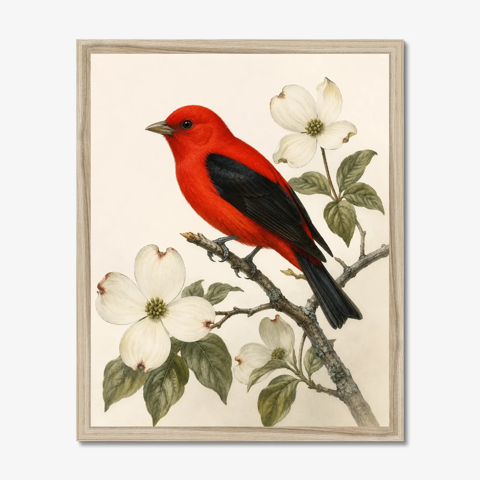 Scarlet Tanager Print in a natural frame