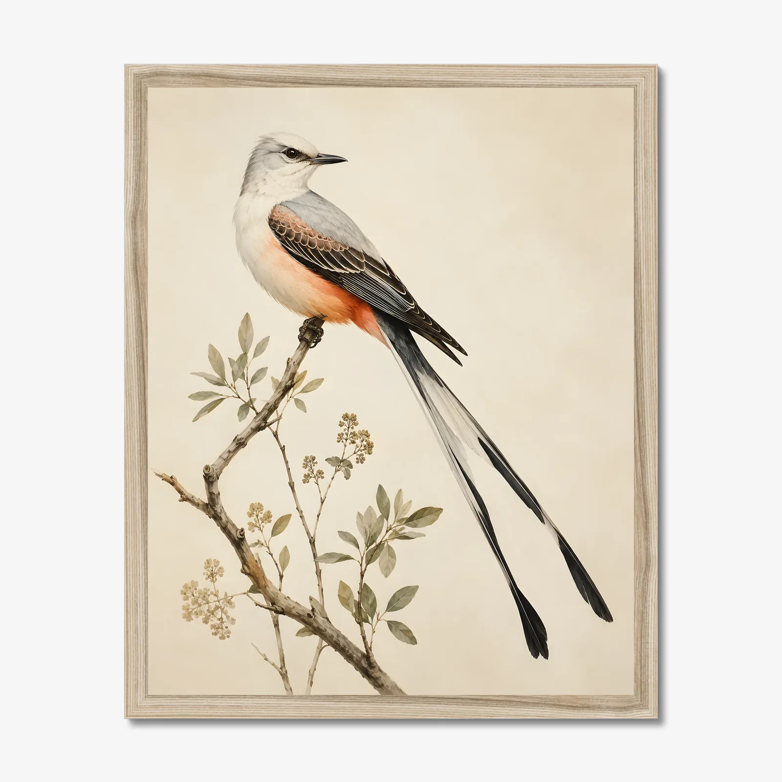 Scissor Tailed Flycatcher Print in a natural frame