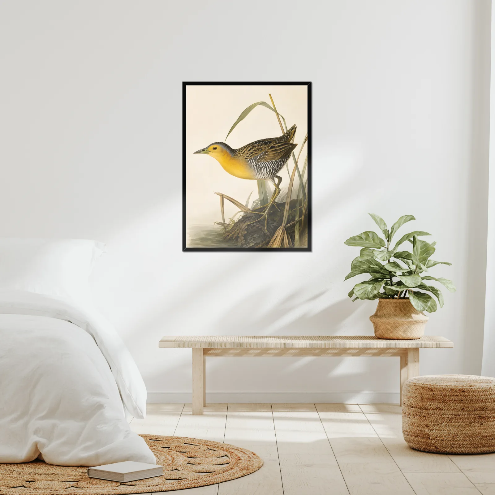 Yellow Rail Print framed at 24x30 inches, shown on a wall to scale