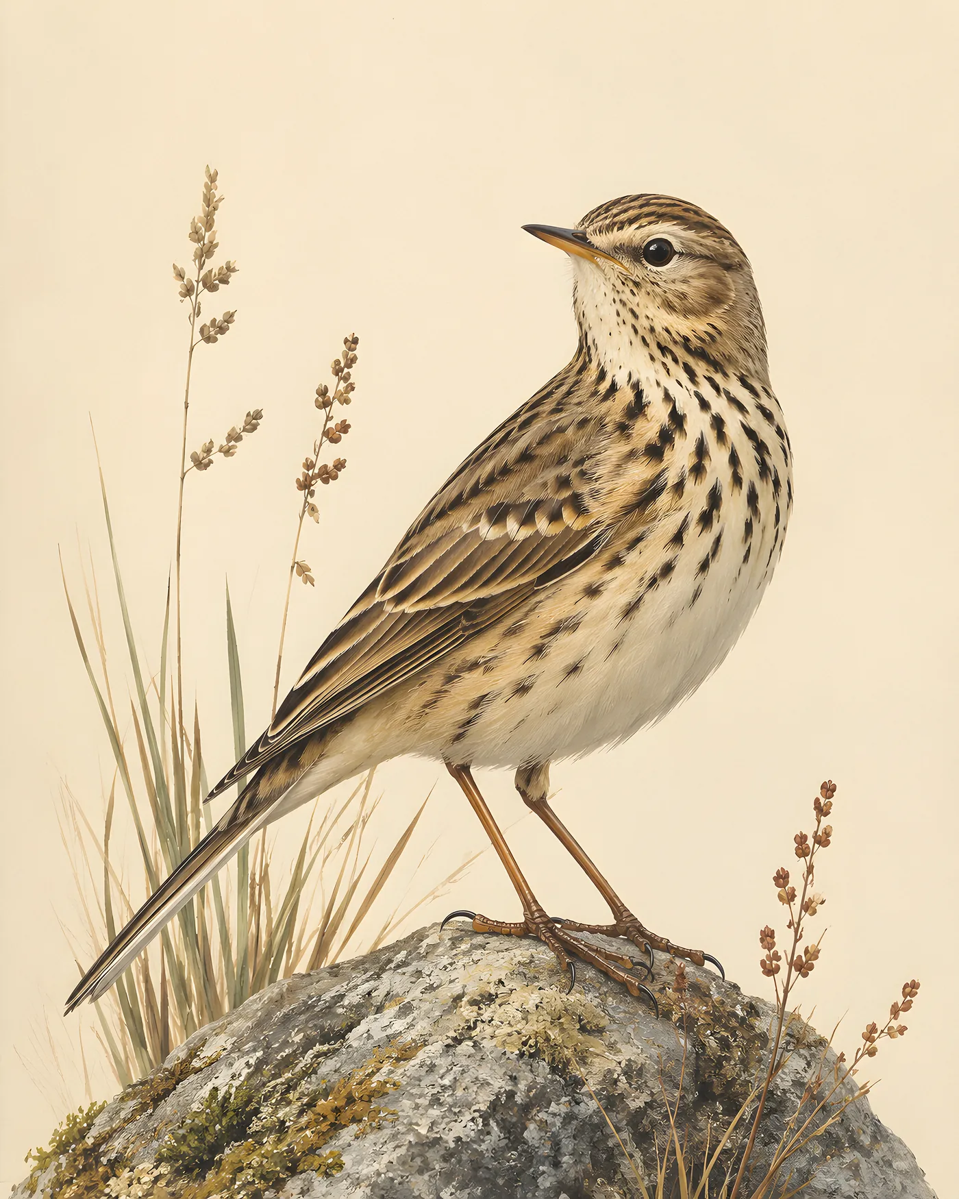 Fine-art American Pipit print in the Audubon style