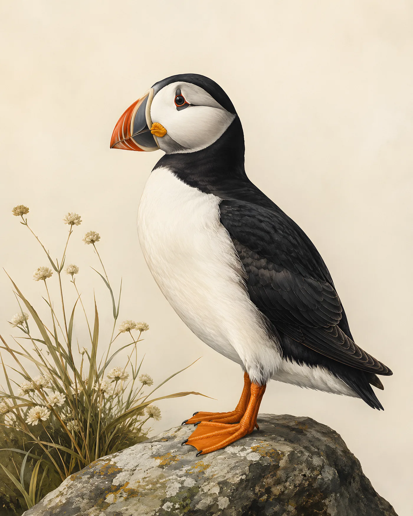 Fine-art Atlantic Puffin print in the Audubon style