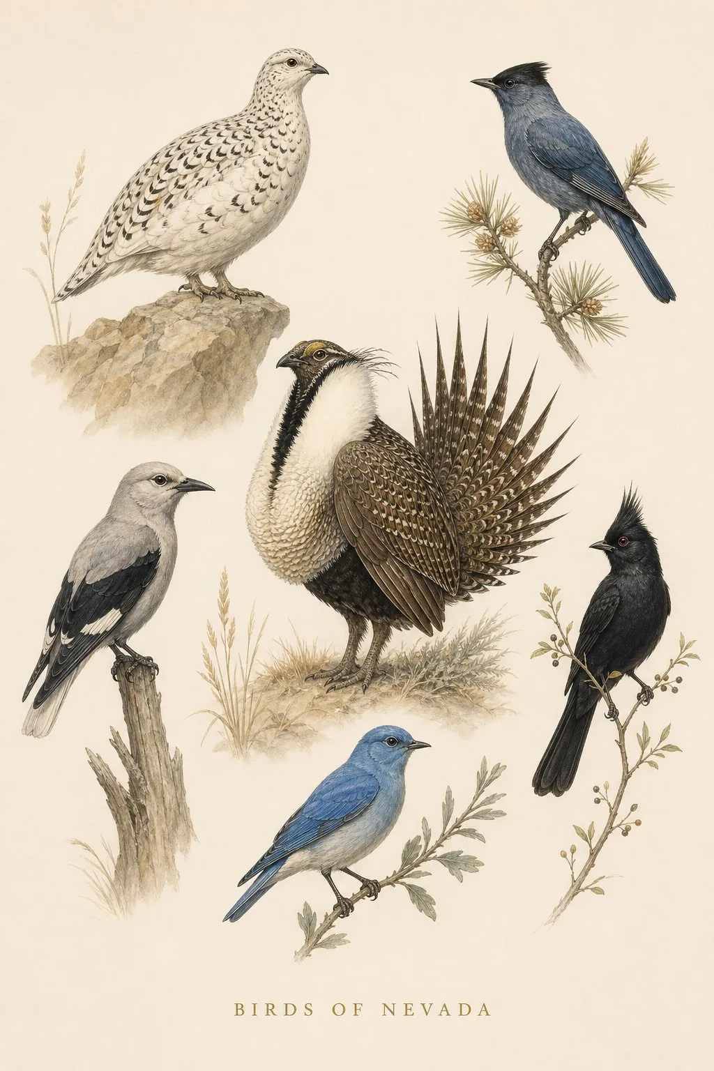 Birds of Nevada print - fine-art bird print