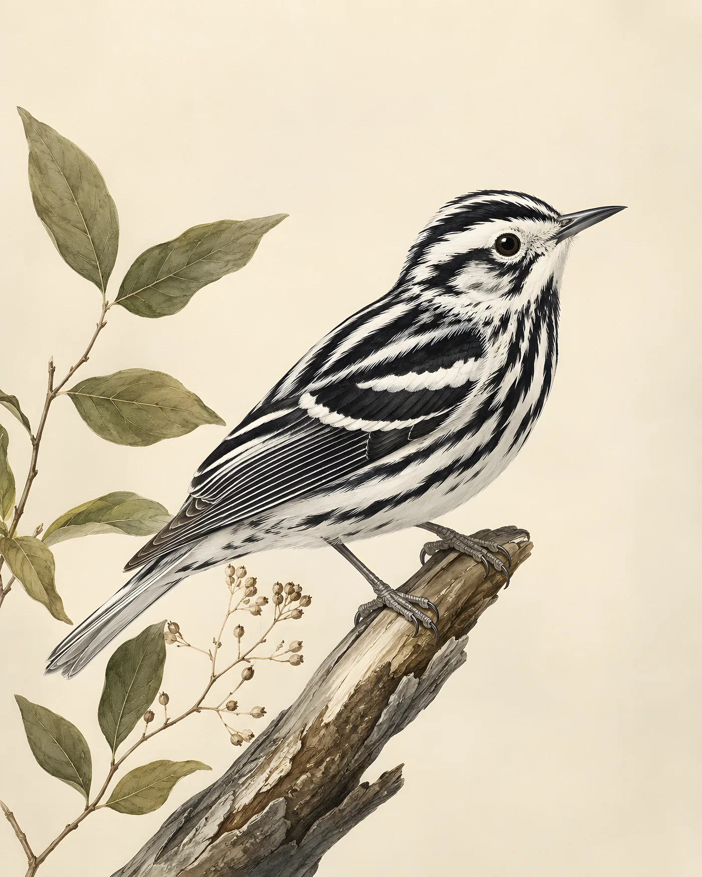 Fine-art Black And White Warbler print in the Audubon style