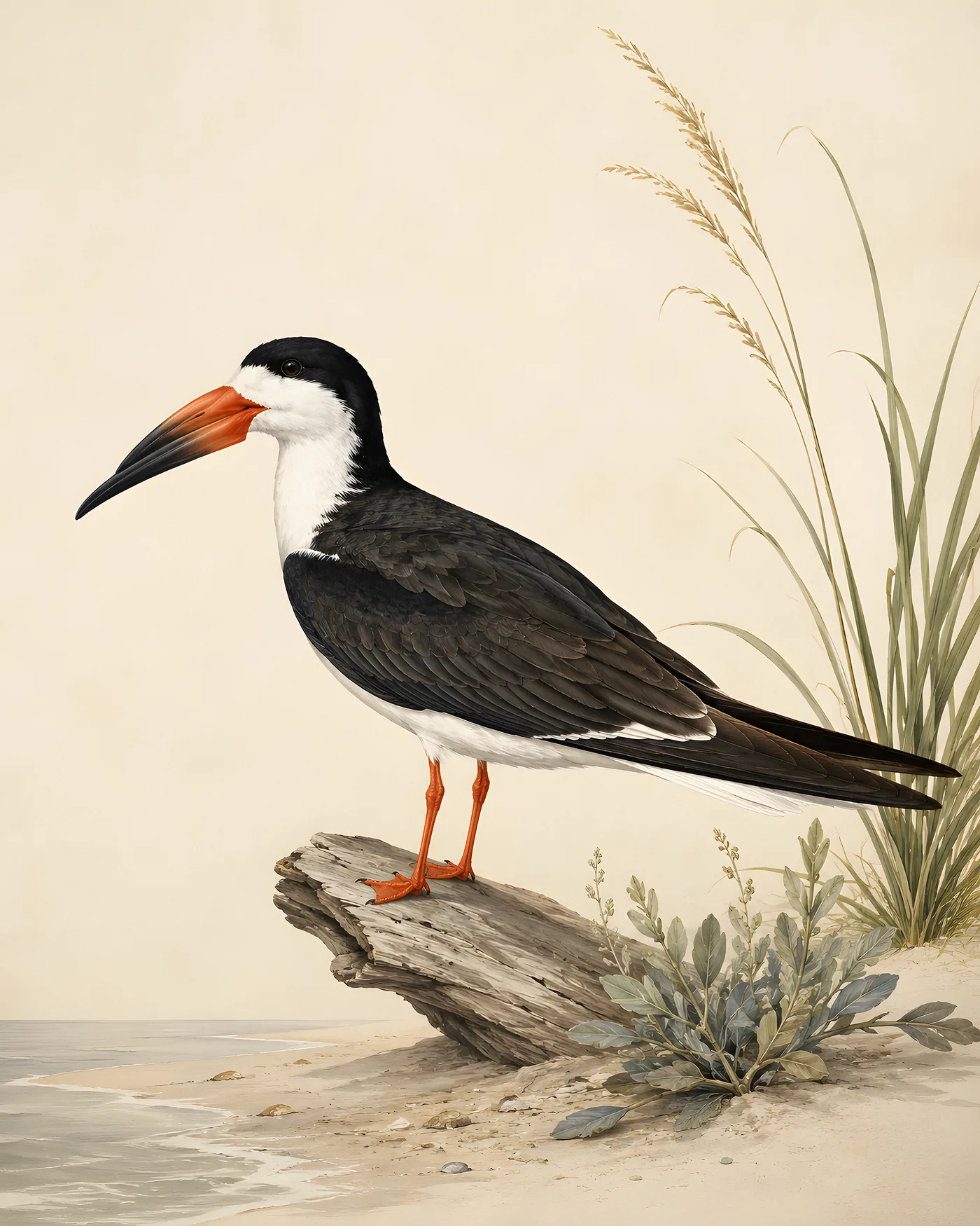 Fine-art Black Skimmer print in the Audubon style