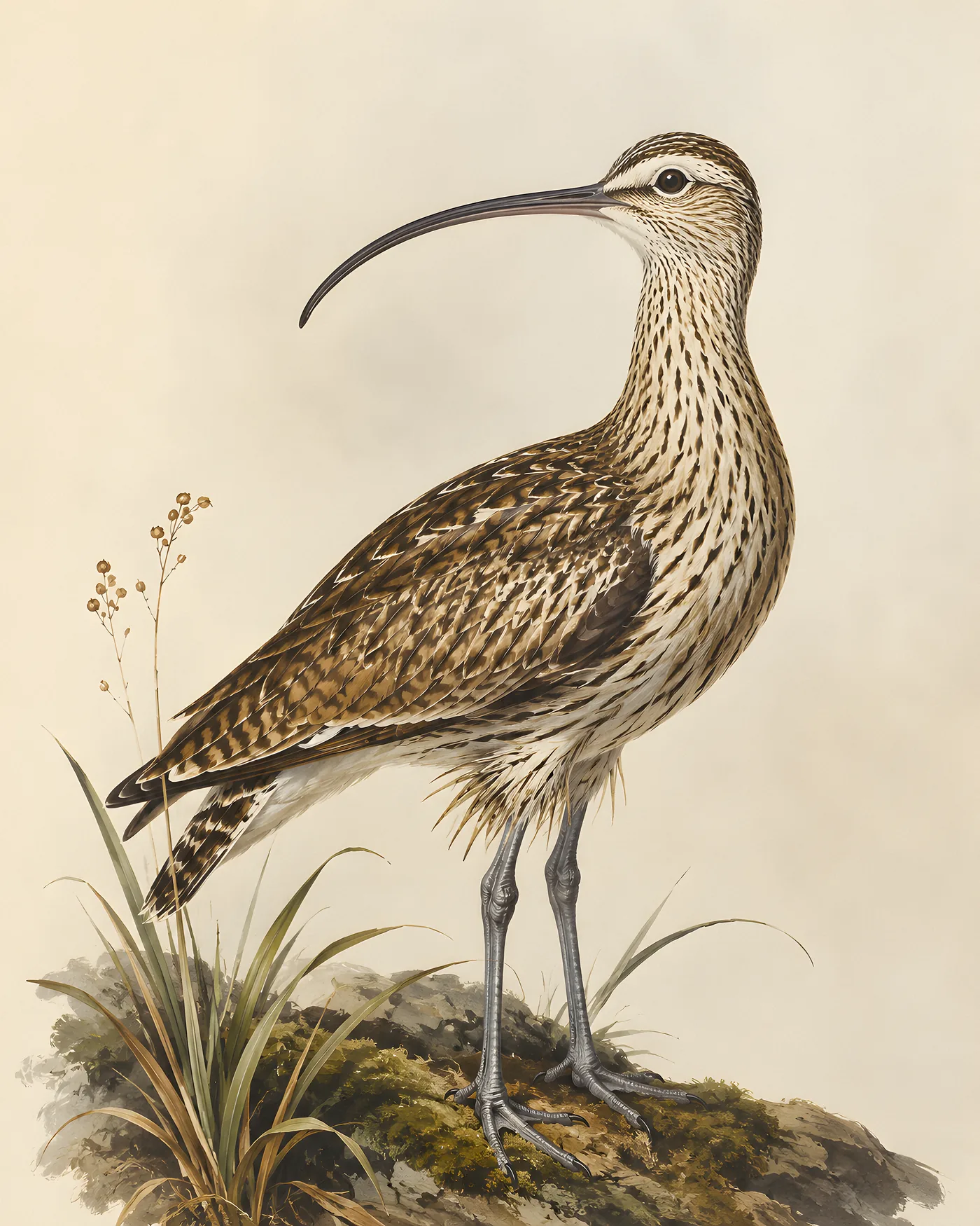 Fine-art Bristle Thighed Curlew print in the Audubon style