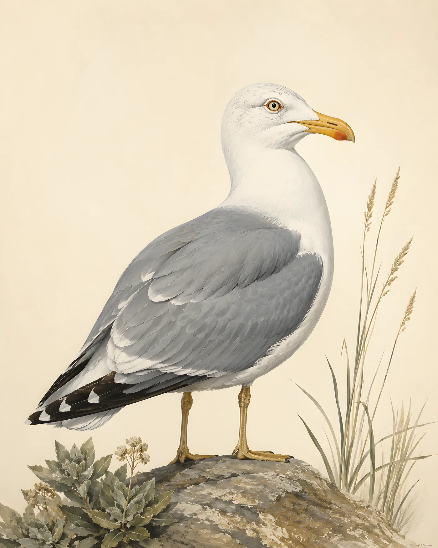 Fine-art California Gull print in the Audubon style