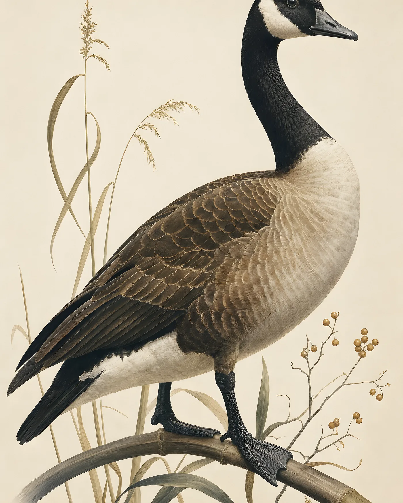 Fine-art Canada Goose print in the Audubon style