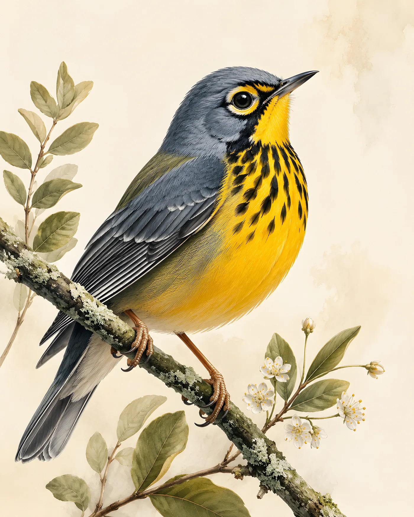 Fine-art Canada Warbler print in the Audubon style