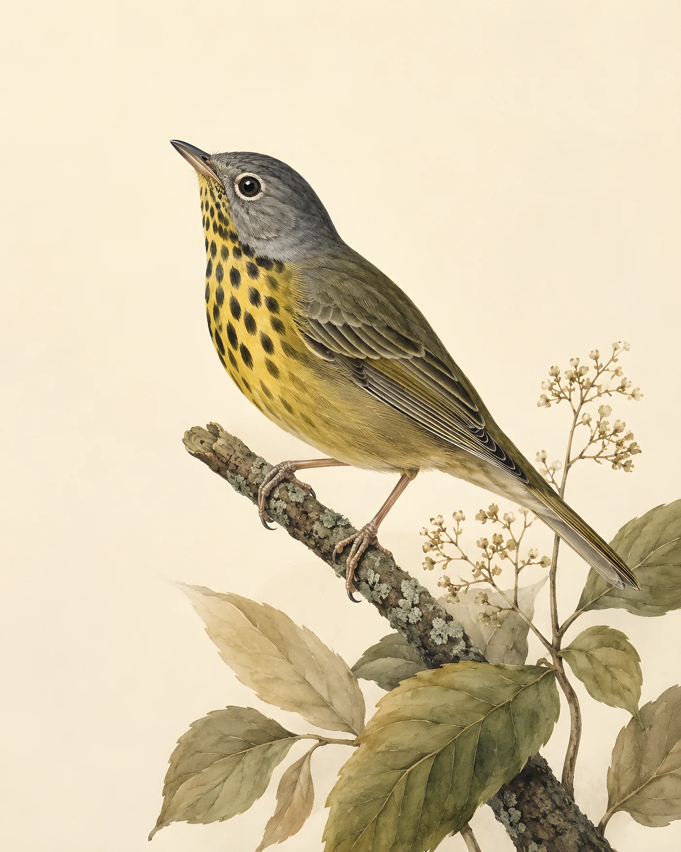 Fine-art Connecticut Warbler print in the Audubon style