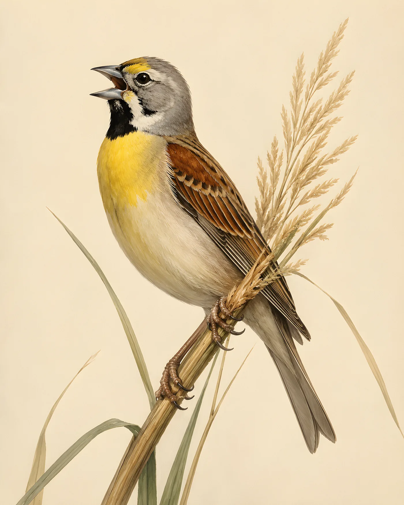 Fine-art Dickcissel print in the Audubon style