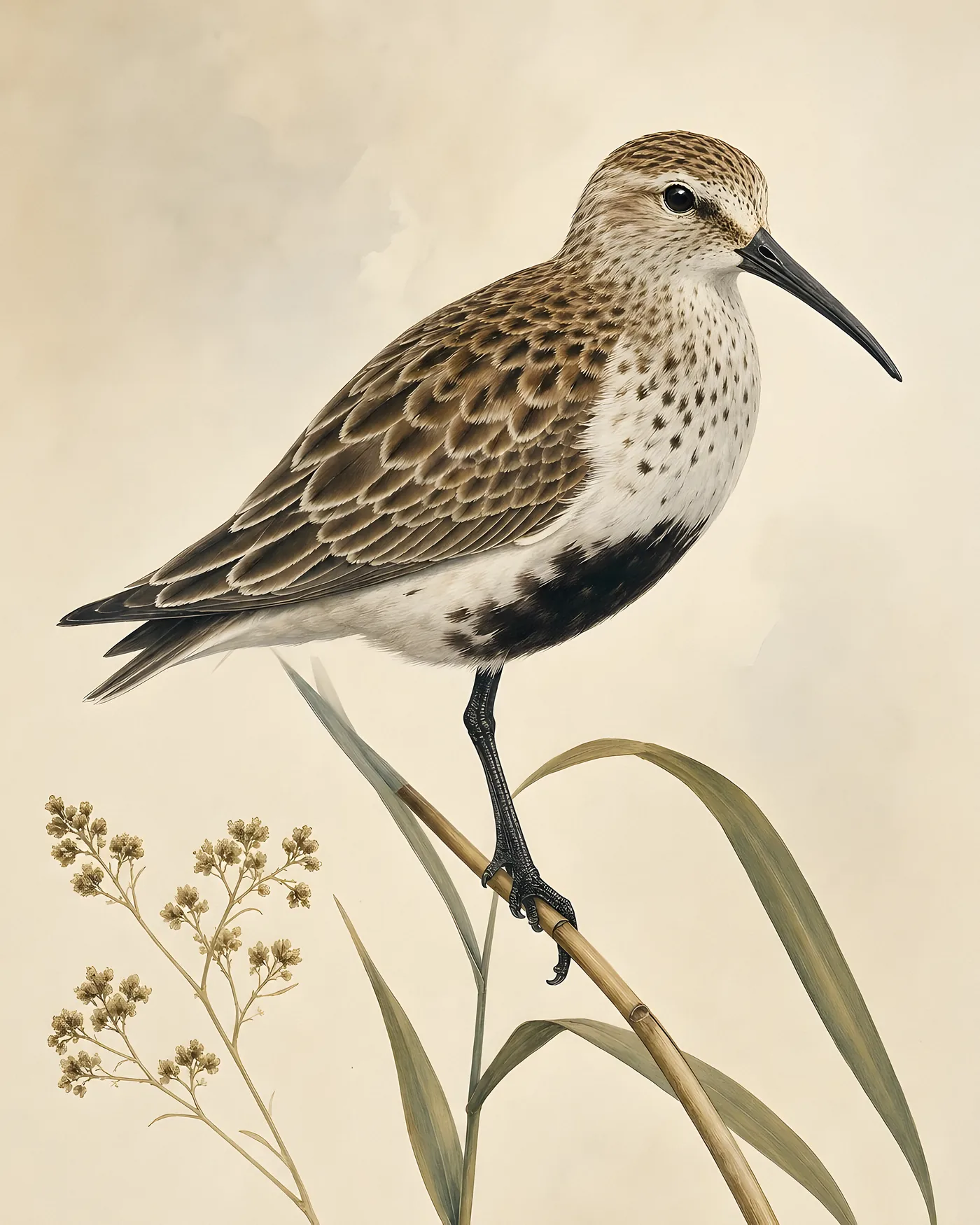 Fine-art Dunlin print in the Audubon style