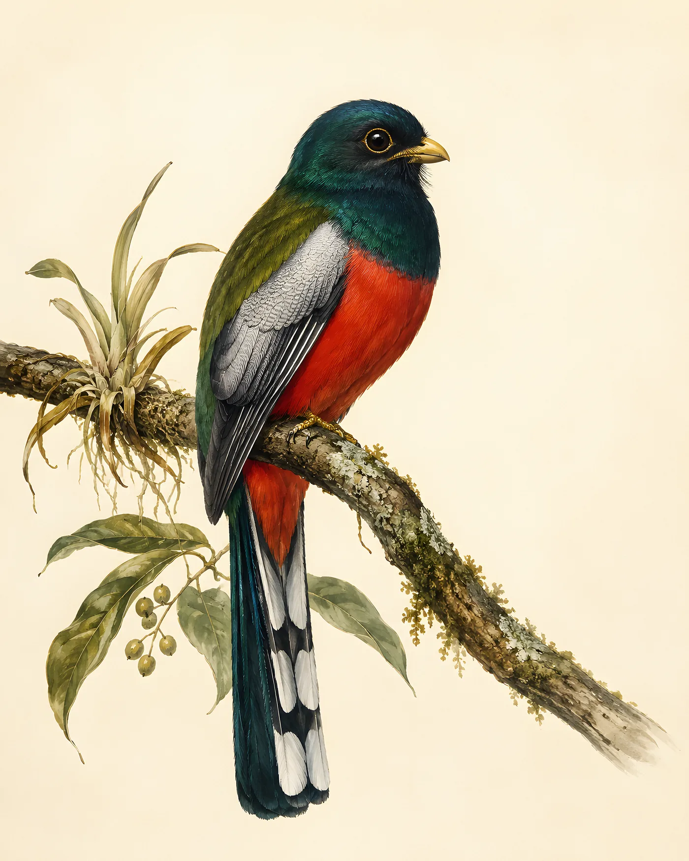 Fine-art Elegant Trogon print in the Audubon style
