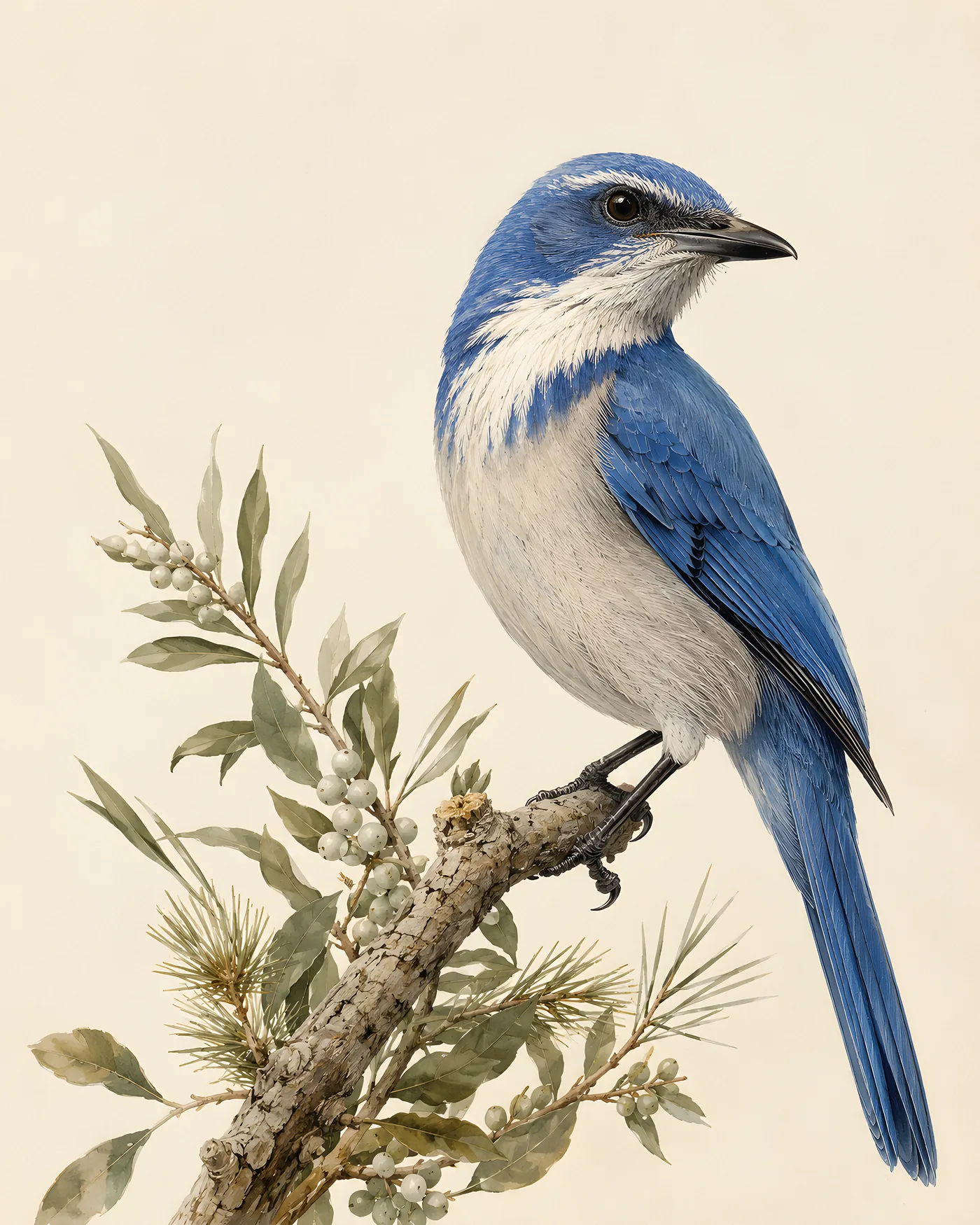 Fine-art Florida Scrub Jay print in the Audubon style