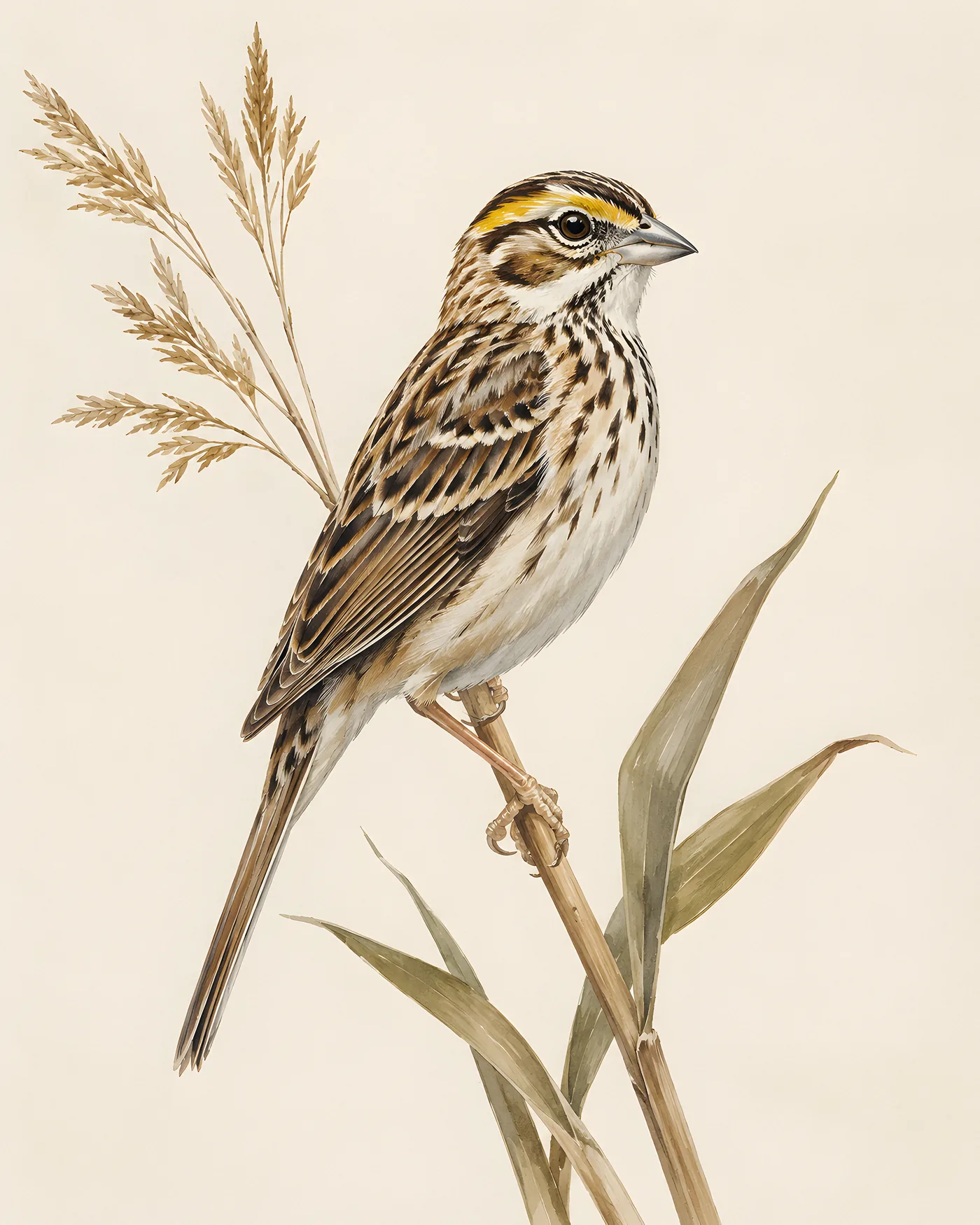 Fine-art Henslows Sparrow print in the Audubon style