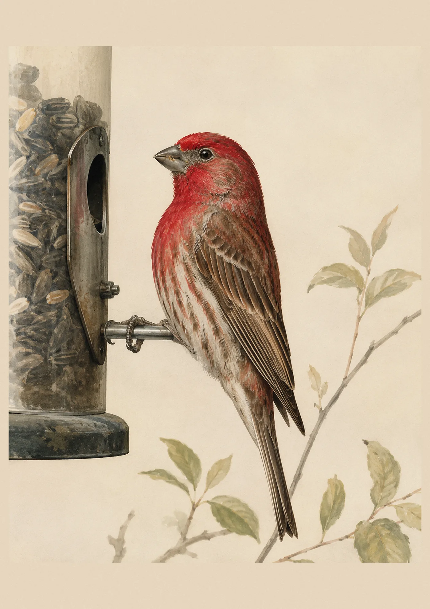 Fine-art plate of a House Finch in the Audubon style