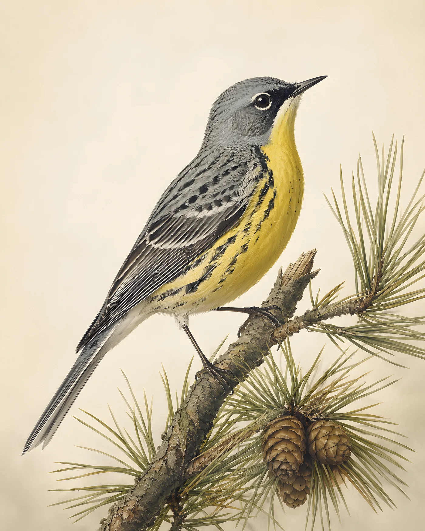 Fine-art Kirtlands Warbler print in the Audubon style