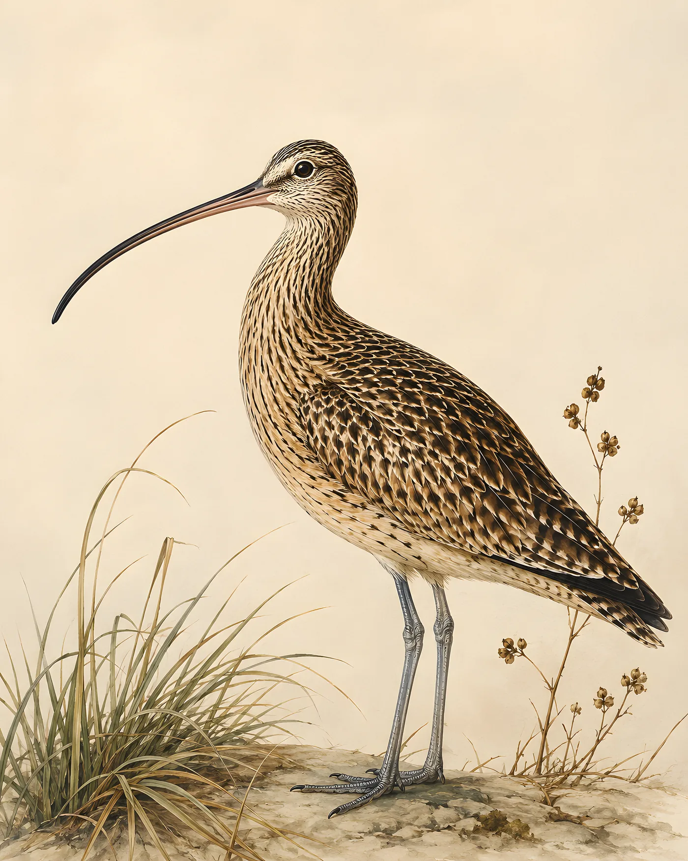 Fine-art Long Billed Curlew print in the Audubon style