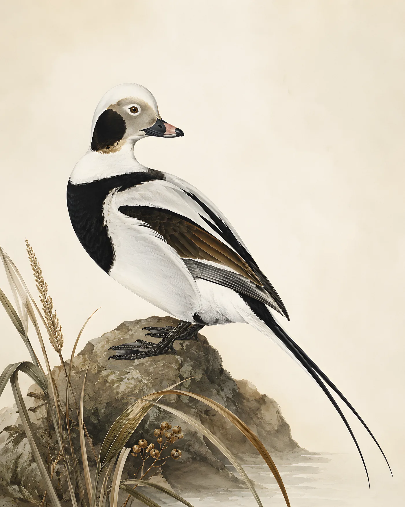 Fine-art Long Tailed Duck print in the Audubon style