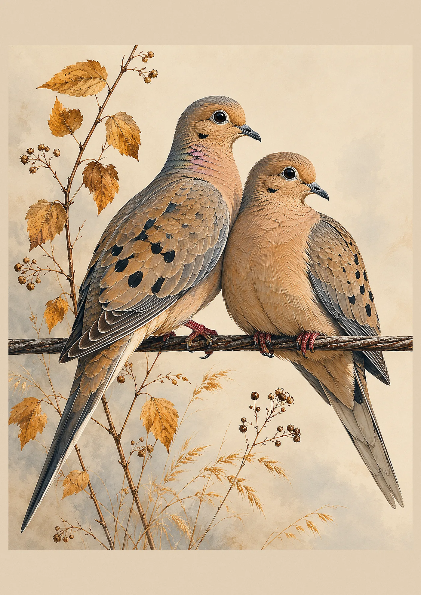 Fine-art plate of a Mourning Dove in the Audubon style
