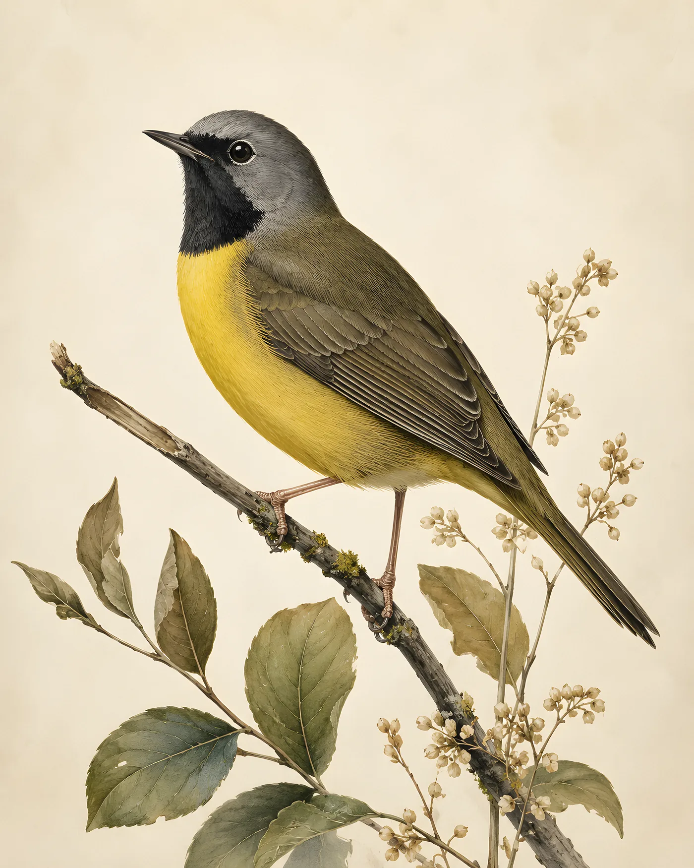 Fine-art Mourning Warbler print in the Audubon style