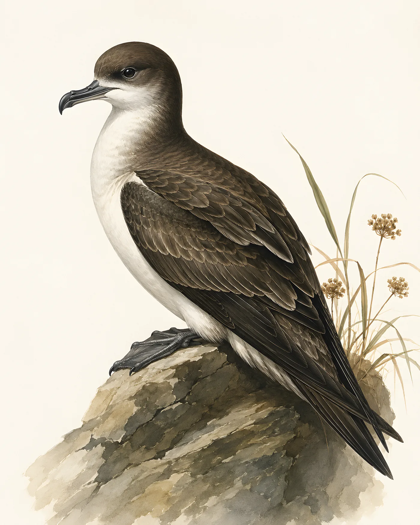 Fine-art Newells Shearwater print in the Audubon style