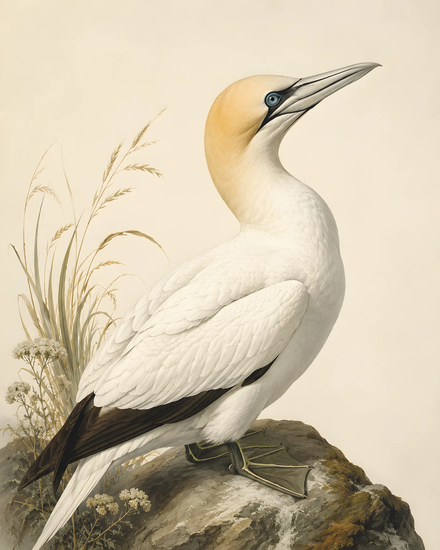 Fine-art Northern Gannet print in the Audubon style