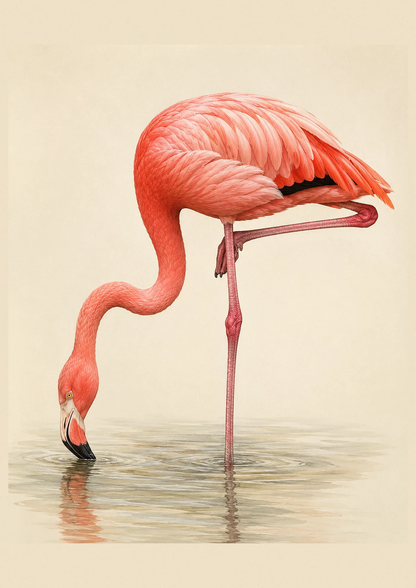 Fine-art print of an American Flamingo in the Audubon style
