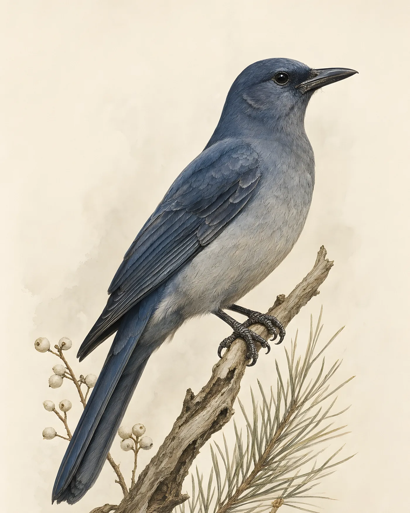Fine-art Pinyon Jay print in the Audubon style